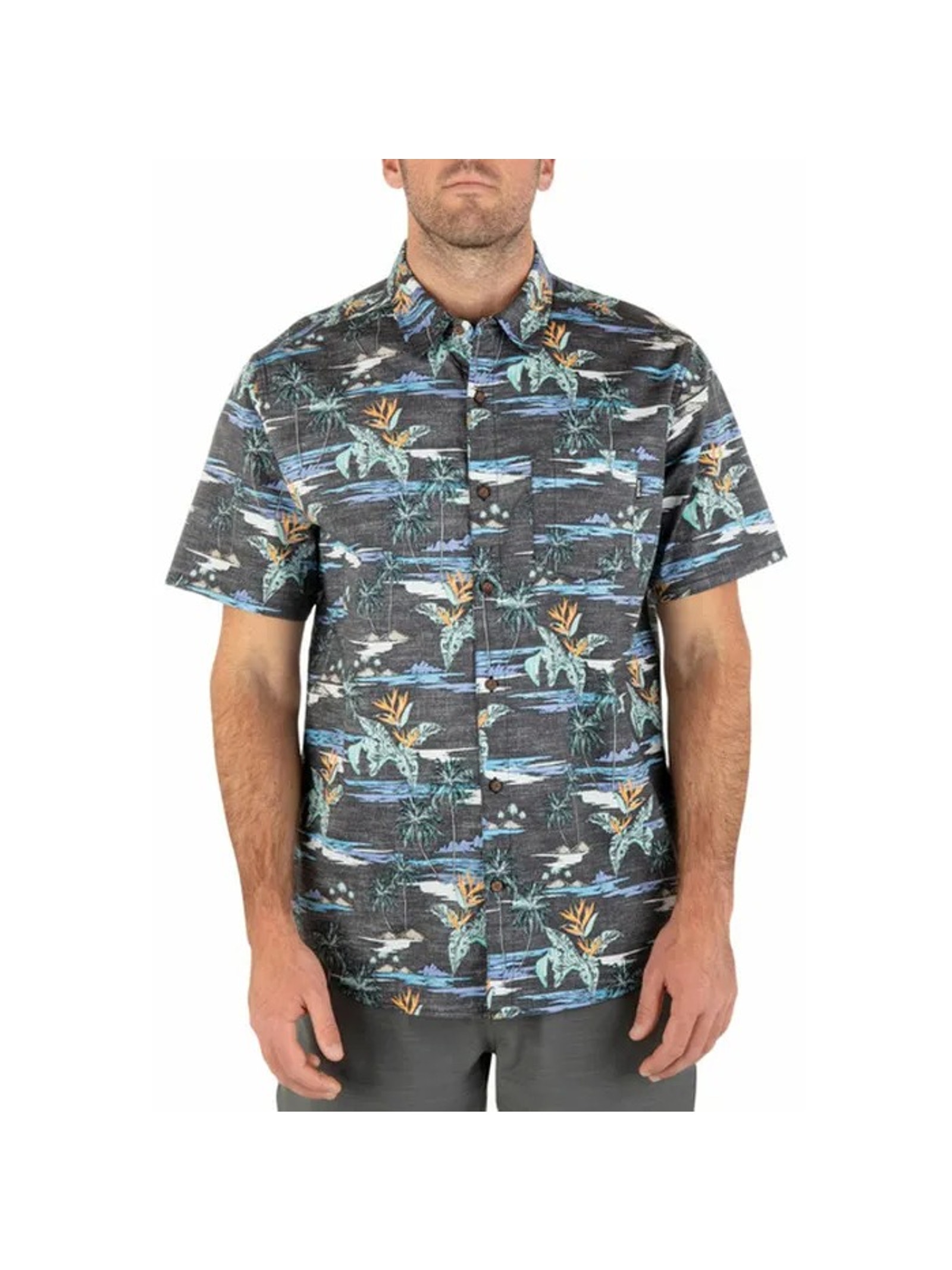 Hurley Mens Small Stone Grey One & Only Lido Short Sleeve Tropical T-Shirt M34-5